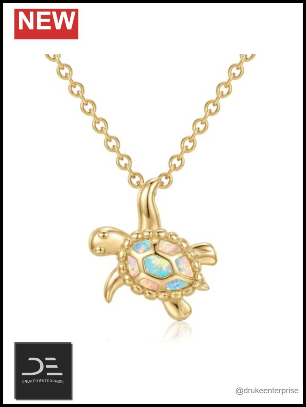 14K Gold Plated Turtle Opal Pendant Necklace Dainty for Women Gift